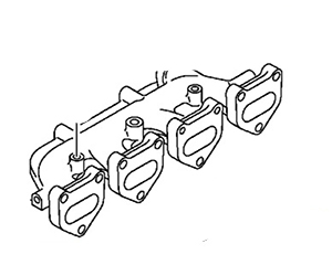 ME203762 Eksos manifold orginal for Mitsubishi oppstilt mot hvit bakgrunn