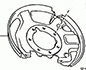 47704-35062 Bremseskjold foran venstre orginal for Toyota oppstilt mot hvit bakgrunn