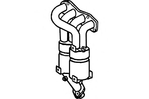 25051-28010 Eksos katalysator manifold for Toyota oppstilt mot hvit bakgrunn
